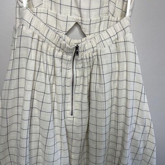 PAMELA LOVE Dress Womens Medium Plaid Halter Apron Midi Ivory Open Back Pockets - Picture 8 of 11